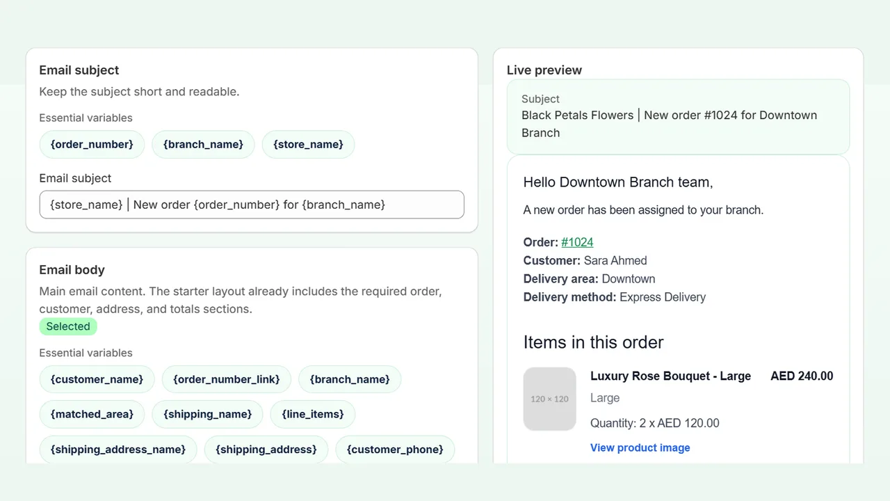 Email template editor with live preview